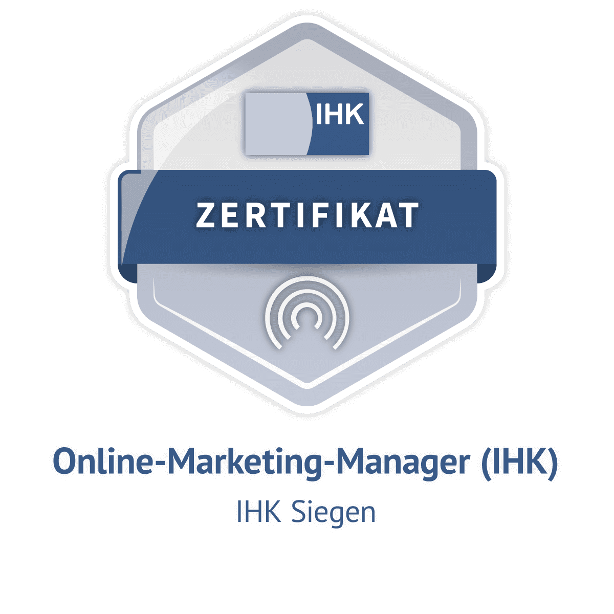 IHK-Badge für das bestehen einer Online Marketing Manager prüfung